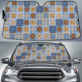 Blue Floor Tile Monogram Vintage Retro Style Car Sun Shades Cover Auto Windshield Coolspod