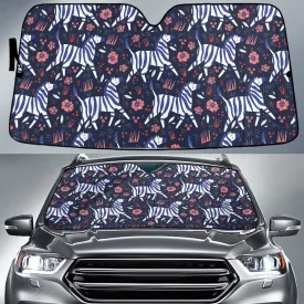 Blue White Zebra In Forest Grass Skin Pattern Car Sun Shades Cover Auto Windshield Coolspod