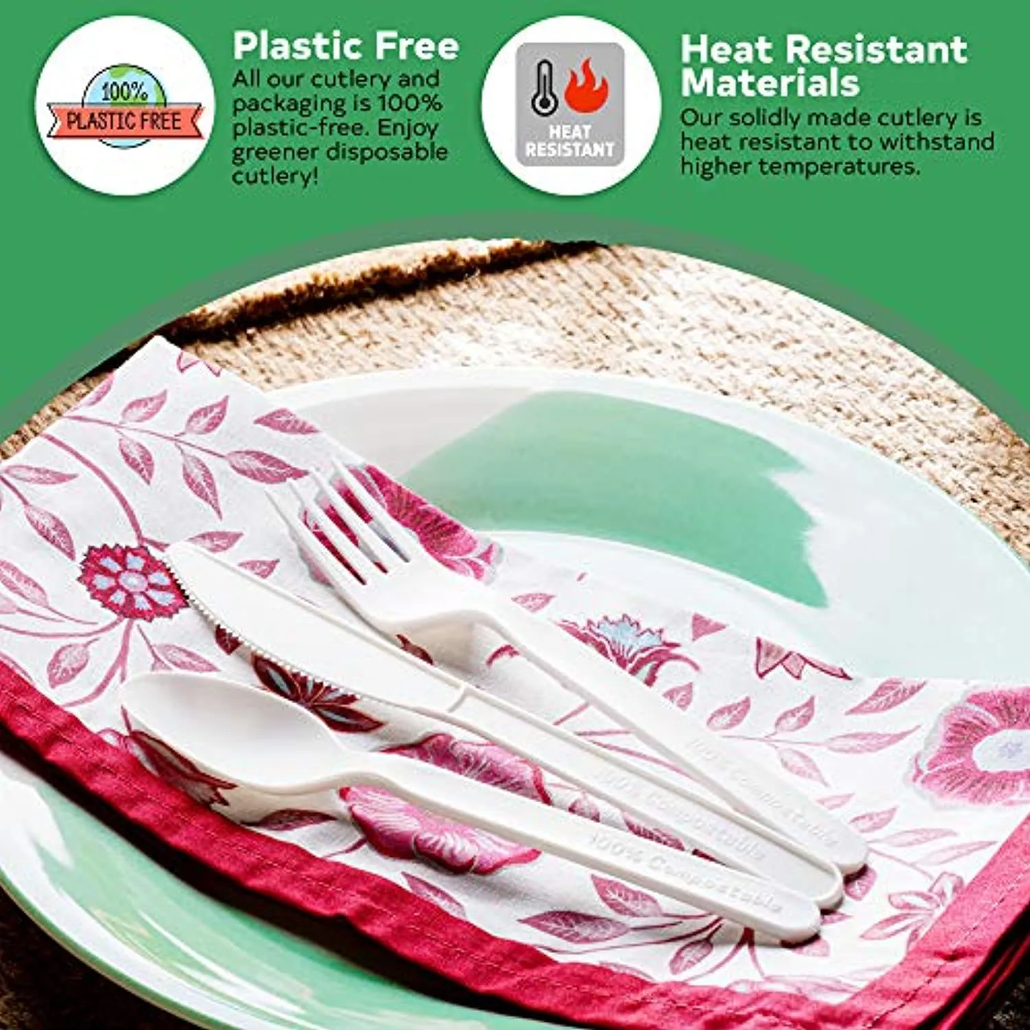 100% Compostable Cutlery Set, 380 Pack