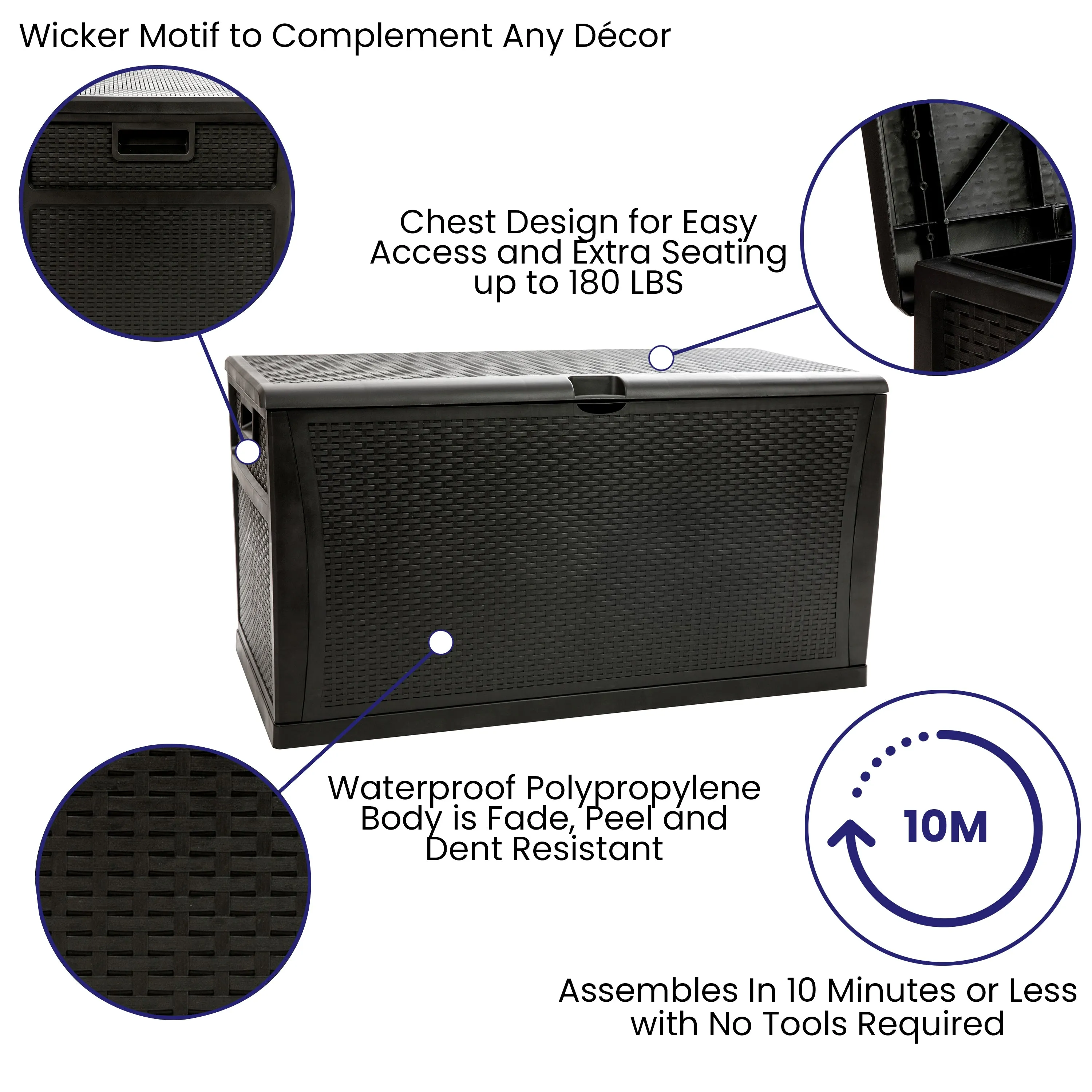 Black 120 Gal Plastic Deck Box QT-KTL-4023BK-GG