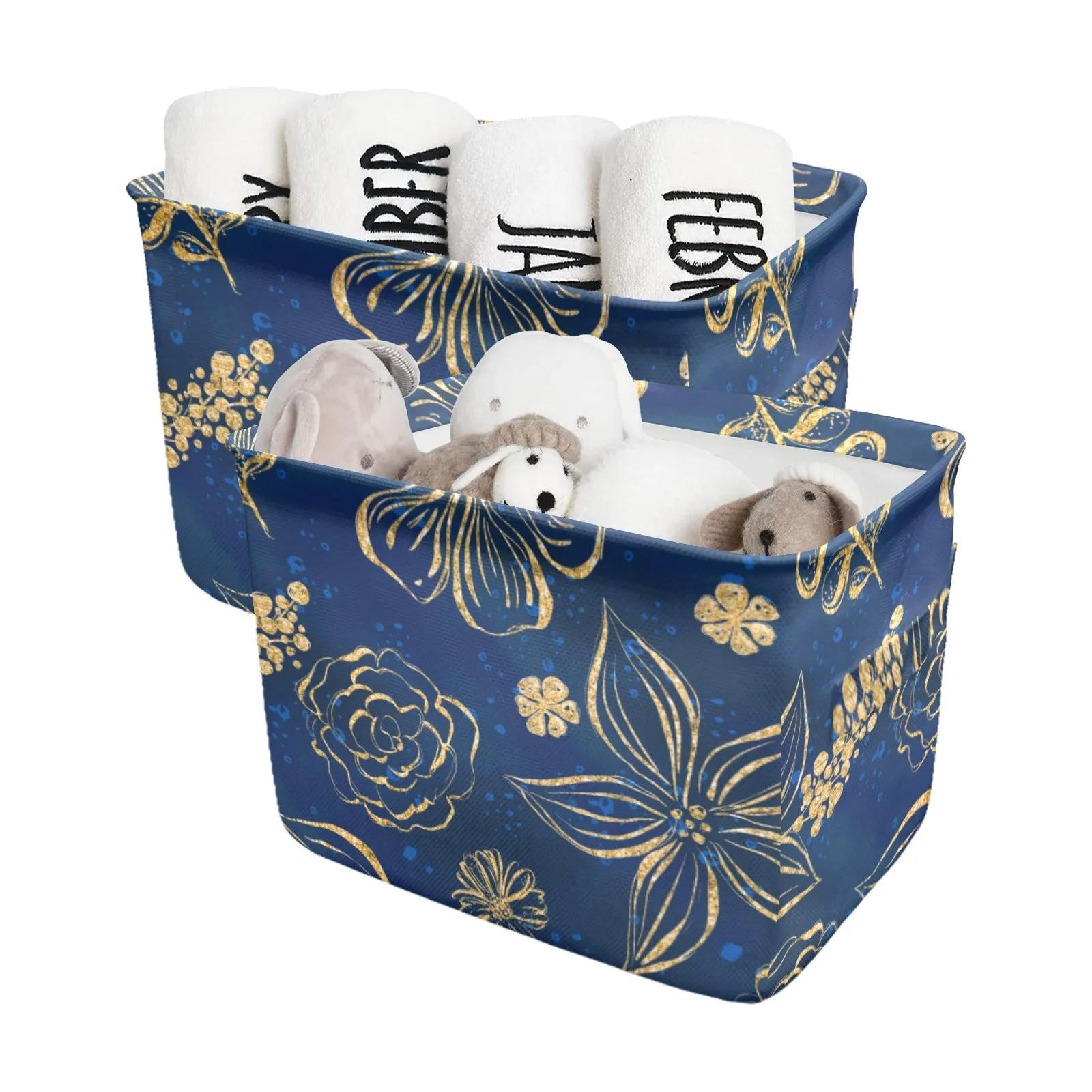 Blue & Gold Fabric Storage Basket