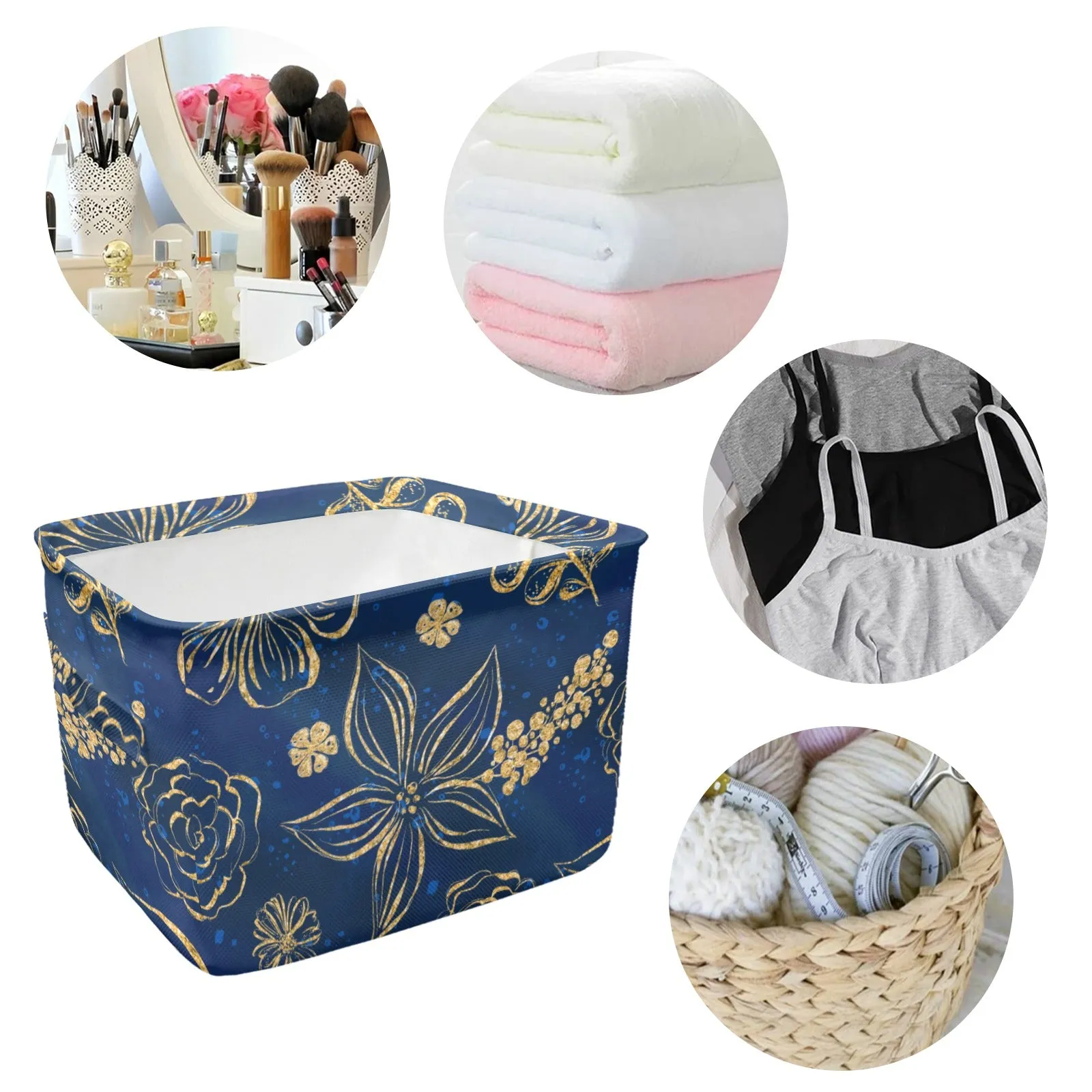 Blue & Gold Fabric Storage Basket