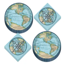 Bon Voyage World Travel Paper Dinner Plates and Lunch Napkins (Serves 16)