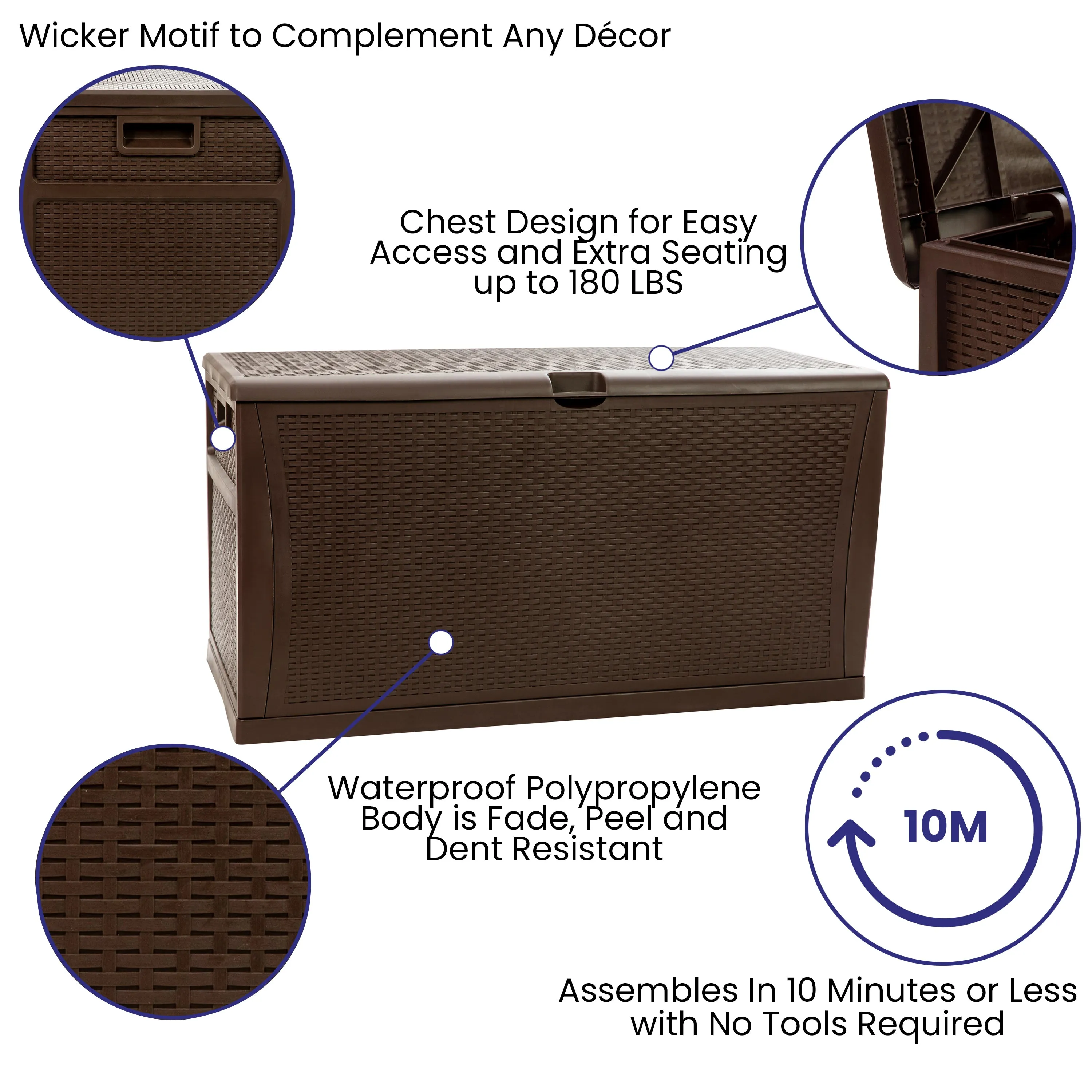 Brown 120 Gal Plastic Deck Box QT-KTL-4023BRN-GG