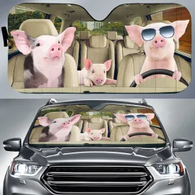 Couple Pig Driving The Car Sun Shade, Funny Car Sunshade Windshield