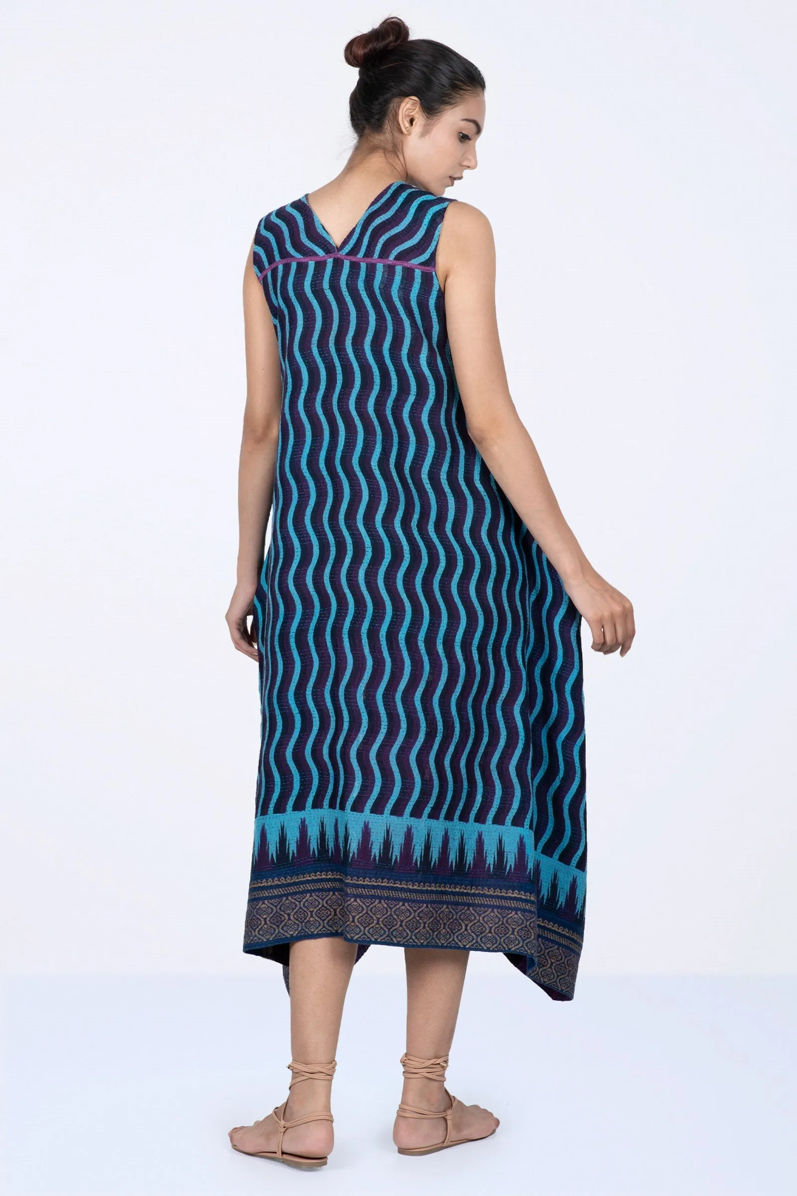 DESERT WAVES KANTHA TENT DRESS - dw2413-blu -