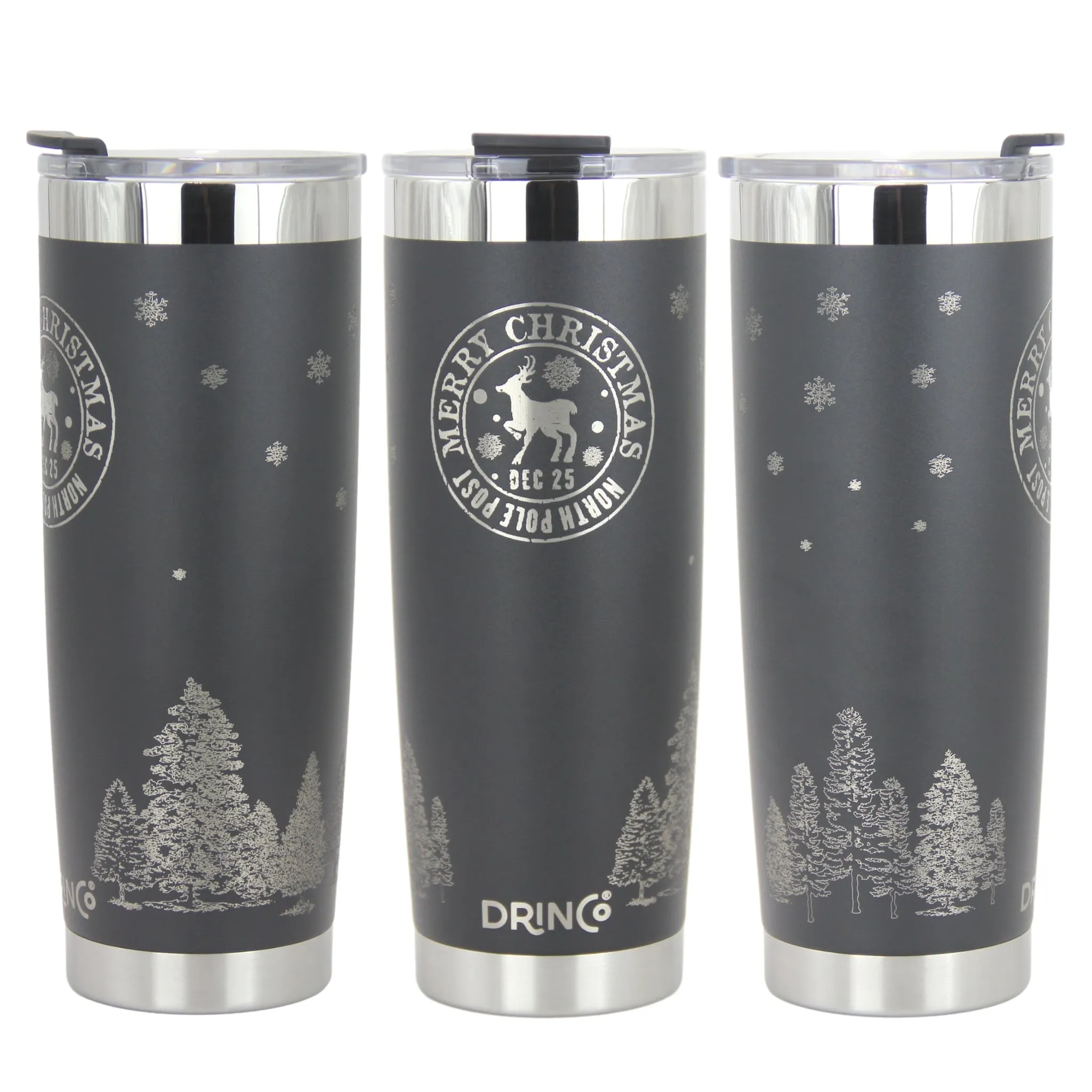 DRINCO® 20oz Insulated Tumbler Spill Proof Lid -Black-Xmas