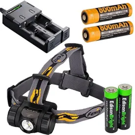 Fenix HL35 450 Lumen LED Headlamp with 2X ARB-L14 type 14500 rechargeable li-ion batteries, smart charger and 2 X EdisonBright AA Alkaline batteries bundle