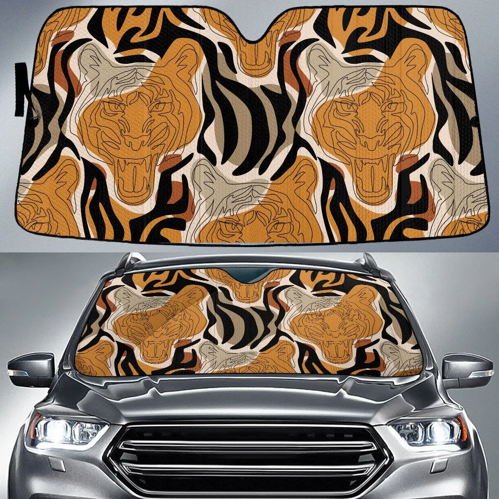 Mighty Tiger Face Brown Tone Zebra Skin Texture Car Sun Shades Cover Auto Windshield Coolspod